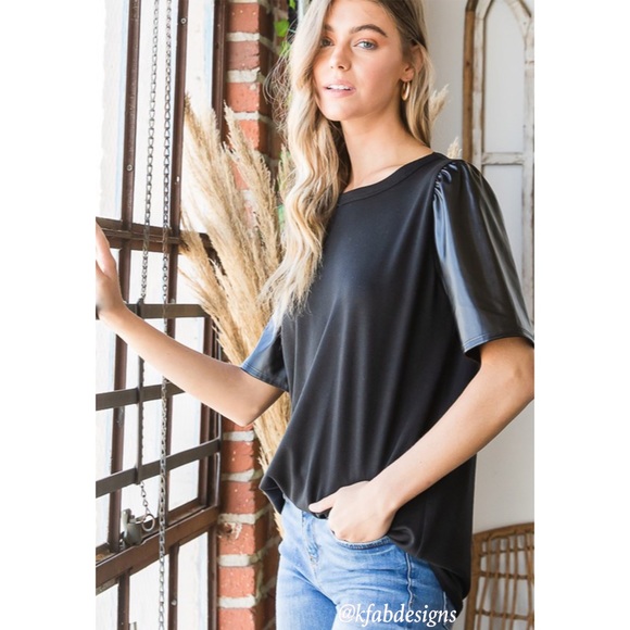 ❤️LAST 1! Faux Leather Puff Sleeve Super Soft Top! - Picture 4 of 9